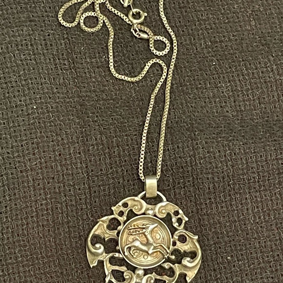 Art Nouveau, Vintage, Gazelle Pendant Necklace, Silver Marked 800 BBS - Picture 7 of 7